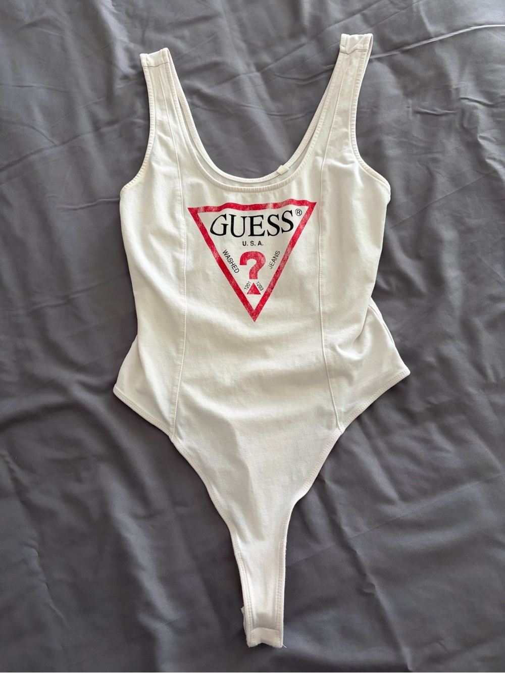 Guess White Tank Bodysuit with Red Logo